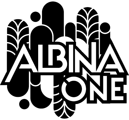 a logo with the word albina on it